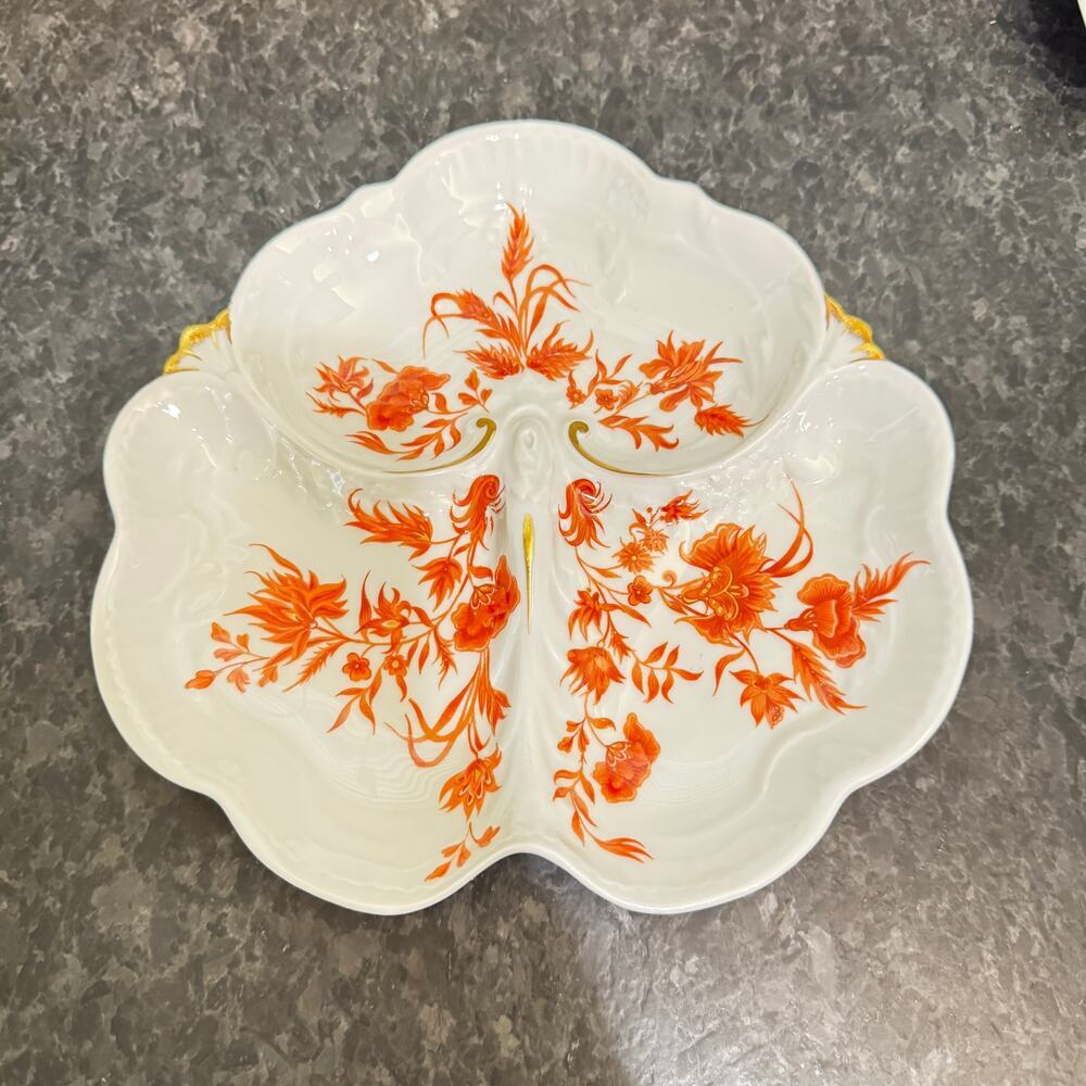 Haviland Limoges France 3 Section Divided Serving Plate Dish Gold Gilt Vintage